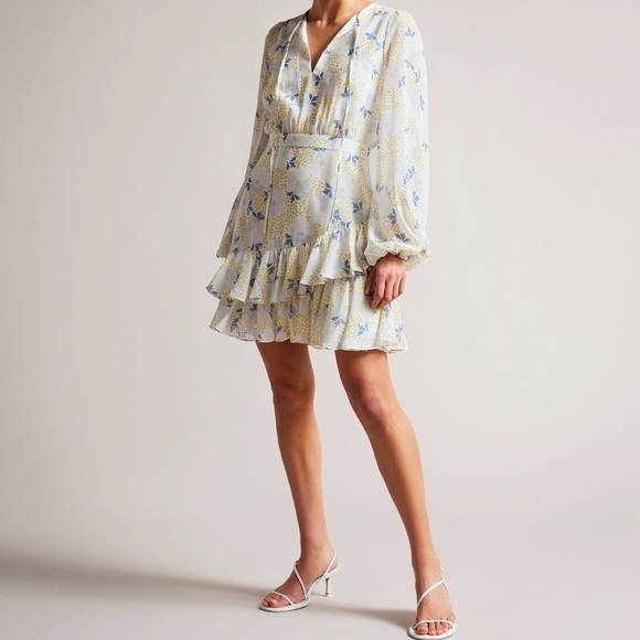 Ted Baker • Suziiee Floral Ruffle Peasant Mini Dress - Picture 3 of 15